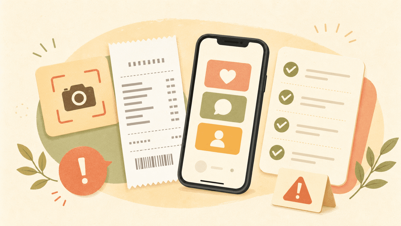 レシート、スマートフォン、チェックカードを組み合わせた応募前チェックのイメージ