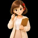 虫眼鏡でデータを確かめるキャラクター『ふくみ』