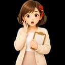 驚いた表情で掲載データの発見に反応するキャラクター『ふくみ』