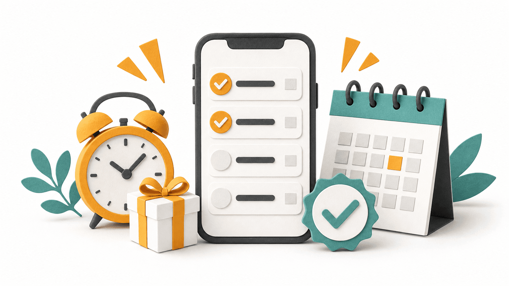 スマートフォン、時計、ギフトアイコン、チェックリストを組み合わせた今日締切記事のイメージ
