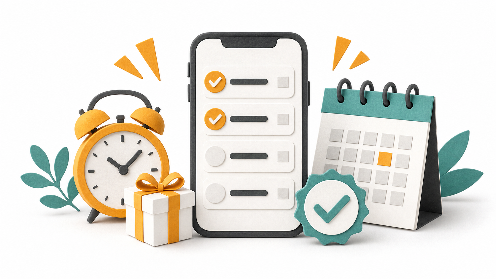 スマートフォン、時計、ギフトアイコン、チェックリストを組み合わせた今日締切記事のイメージ